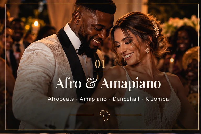 Afro & Amapiano – Afrobeats, Amapiano, Dancehall und Kizomba, stilisierte Hochzeitsdarstellung
