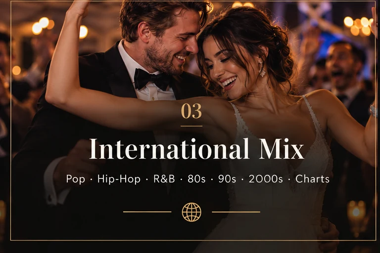 International Mix – Pop, Hip-Hop, R&B und Klassiker, stilisierte Hochzeitsdarstellung